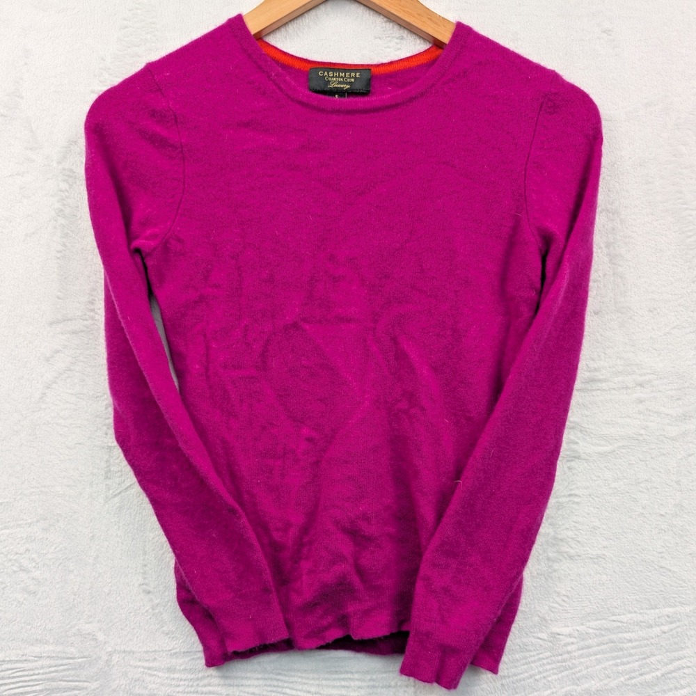 Charter Club Sweater Women's Small Magenta Cashmere Long Sleeve Crewneck Luxury